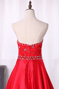 2022 Sweetheart Prom Dress A-Line Lace Bodice With Satin Skirt Floor-Length Beaded