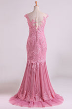 Load image into Gallery viewer, 2024 Mermaid Evening Dresses Bateau Tulle With Applique Sweep Train