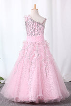 Load image into Gallery viewer, 2024 Shiny Flower Girl Dresses Ball Gown Straps With Handmade Flowers Floor Length