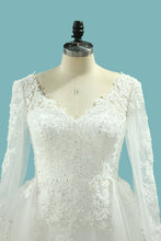 Load image into Gallery viewer, 2022 V Neck Sheath Wedding Dresses With Applique Long Sleeves Detachable Train
