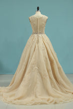 Load image into Gallery viewer, 2022 V Neck Wedding Dresses A Line Organza With Applique And Beads