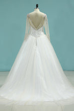 Load image into Gallery viewer, 2022 Sexy Open Back Wedding Dresses Scoop A Line With Beading Tulle