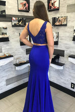 Load image into Gallery viewer, Mermaid Two Piece Formal Prom Dress Spandex Beads&amp;Appliques