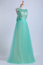 Load image into Gallery viewer, 2022 Prom Dresses Scoop Floor Length Tulle With Beadings