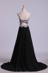 2022 Fascinating Sweetheart A Line Floor Length Prom Dresses With Applique Chiffon