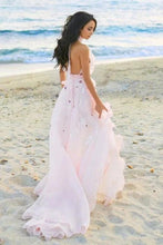 Load image into Gallery viewer, Halter Backless Chiffon Beach Wedding Dresses With Appliques Ruffles