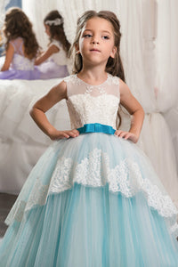2024 Ball Gown Scoop With Applique Flower Girl Dresses Tulle Floor Length
