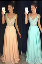 Load image into Gallery viewer, Prom Dresses Straps Beaded Bodice A Line Chiffon Zipper Up