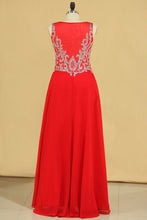 Load image into Gallery viewer, 2022 Red Plus Size V Neck Beaded Bodice Chiffon &amp; Tulle A Line Prom Dresses