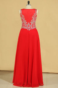 2022 Red Plus Size V Neck Beaded Bodice Chiffon & Tulle A Line Prom Dresses