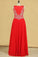 2022 Red Plus Size V Neck Beaded Bodice Chiffon & Tulle A Line Prom Dresses