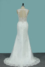 Load image into Gallery viewer, 2024 Mermaid Wedding Dresses Scoop Tulle With Applique Court Train Detachable
