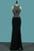 2022 Mermaid Prom Dresses Open Back Scoop With Beads And Slit