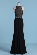 Load image into Gallery viewer, 2022 Mermaid Prom Dresses Scoop Chiffon With Beads And Slit Sweep Train
