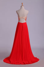 Load image into Gallery viewer, 2022 Splendid Sweetheart Prom Dresses A Line Chiffon With Beads Open Back