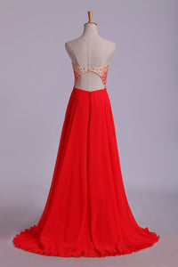 2022 Splendid Sweetheart Prom Dresses A Line Chiffon With Beads Open Back