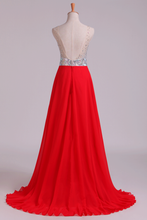 Load image into Gallery viewer, 2022 Prom Dress V-Neck A-Line Beaded Tulle Bodice Sweep Train Chiffon