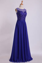 Load image into Gallery viewer, 2024 Bateau Prom Dress A Line Floor Length With Embroidery And Beads Chiffon&amp;Tulle