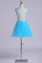 Load image into Gallery viewer, 2022 Scoop Beaded Bodice Homecoming Dresses Tulle Short/Mini