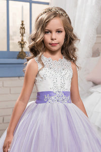 2024 Flower Girl Dresses Scoop Ball Gown Tulle With Applique And Bow Knot