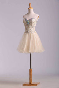 2022 Lovely Homecoming Dresses A Line Sweetheart Short Mini Color Champagne