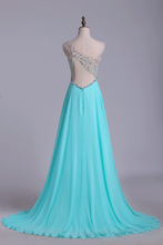 Load image into Gallery viewer, 2024 Prom Dresses A Line One Shoulder Tulle &amp; Chiffon Sweep Train With Beading