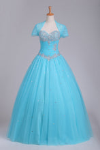 Load image into Gallery viewer, 2024 Quinceanera Dresses Sweetheart Tulle With Beads And Ruffles Ball Gown