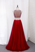 Load image into Gallery viewer, 2024 Two Pieces Bateau Prom Dress Beaded Bodice A Line Tulle Floor Length