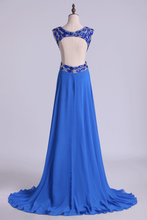 Load image into Gallery viewer, 2022 V-Neck Prom Dresses A Line Chiffon With Beading