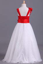 Load image into Gallery viewer, 2024 Bicolor Straps A-Line Chiffon &amp; Tulle Flower Girl Dresses With Ruffles