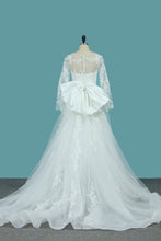 Load image into Gallery viewer, 2022 Tulle Long Sleeves Mermaid Wedding Dresses With Applique Court Train Detachable