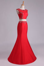 Load image into Gallery viewer, 2024 Prom Dresses Two Pieces Bateau Mermaid/Trumpet Beaded Floor-Length Tulle And Taffeta