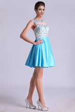 Load image into Gallery viewer, 2022 Bateau A Line Homecoming Dresses Satin With Beads Mini