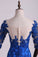 2024 Hot Bateau Dark Royal Blue Mother Of The Bride Dresses 3/4 Length Sleeve With Applique Satin