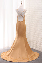 Load image into Gallery viewer, 2022 Mermaid Spaghetti Straps Evening Dresses Stretch Satin Sweep Train