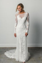 Load image into Gallery viewer, Mermaid Lace Court Train Wedding Dress Long Sleeves Scoop
