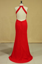 Load image into Gallery viewer, 2022 Red Plus Size Scoop Prom Dresses Floor Length Spandex With Beading And Ruffles