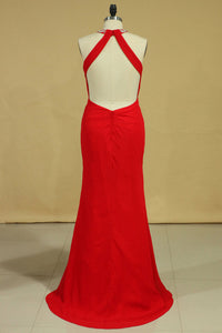 2022 Red Plus Size Scoop Prom Dresses Floor Length Spandex With Beading And Ruffles