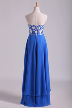 Load image into Gallery viewer, 2022 Floor Length Chiffon Prom Dresses Seetheart Princess With Embroidery