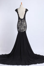 Load image into Gallery viewer, 2022 Prom Dresses Mermaid Open Back Sweep/Brush Train Chiffon&amp;Lace