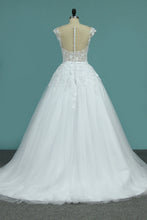 Load image into Gallery viewer, 2024 Wedding Dresses Scoop Tulle With Applique A Line Chapel Train