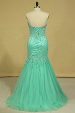 Load image into Gallery viewer, 2024 Plus Size Sweetheart Prom Dresses Mermaid/Trumpet Floor Length Beaded Bodice Tulle