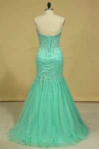2024 Plus Size Sweetheart Prom Dresses Mermaid/Trumpet Floor Length Beaded Bodice Tulle