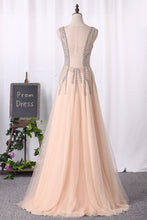 Load image into Gallery viewer, 2022 Prom Dresses Scoop Open Back A Line Tulle With Beads And Slit