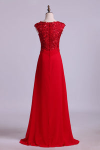 2022 Evening Dresses Off The Shoulder A-Line Tulle And Chiffon With Applique