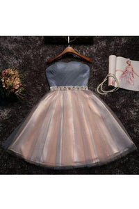 2024 Sweetheart Tulle Beaded Waistline A Line Short/Mini Homecoming Dresses