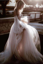 Load image into Gallery viewer, Princess Long Puff Sleeves Off The Shoulder Tulle Wedding Dresses, Beach Wedding Gowns