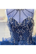 Load image into Gallery viewer, High Neckline Rhinestone Metallic Embroidery Ballgown Organza Quinceanera Dress