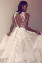 Load image into Gallery viewer, A Line Sleeveless Tulle Prom Dress With Appliques, Cheap Beach Wedding Dress