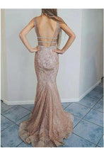 Load image into Gallery viewer, Spaghetti Straps Mermaid Ivory Lace Long Cheap Prom Dresses